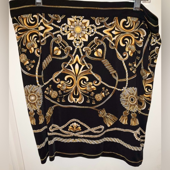 CACHÉ—Patterned Skirt, 12, Black w/ Gold Multicolor Braided Rope & Tassel Print - Picture 2 of 3